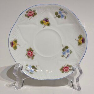 Vintage Shelley England Rose Pansy Forget-Me-Not Blue Trim Bone China Saucer